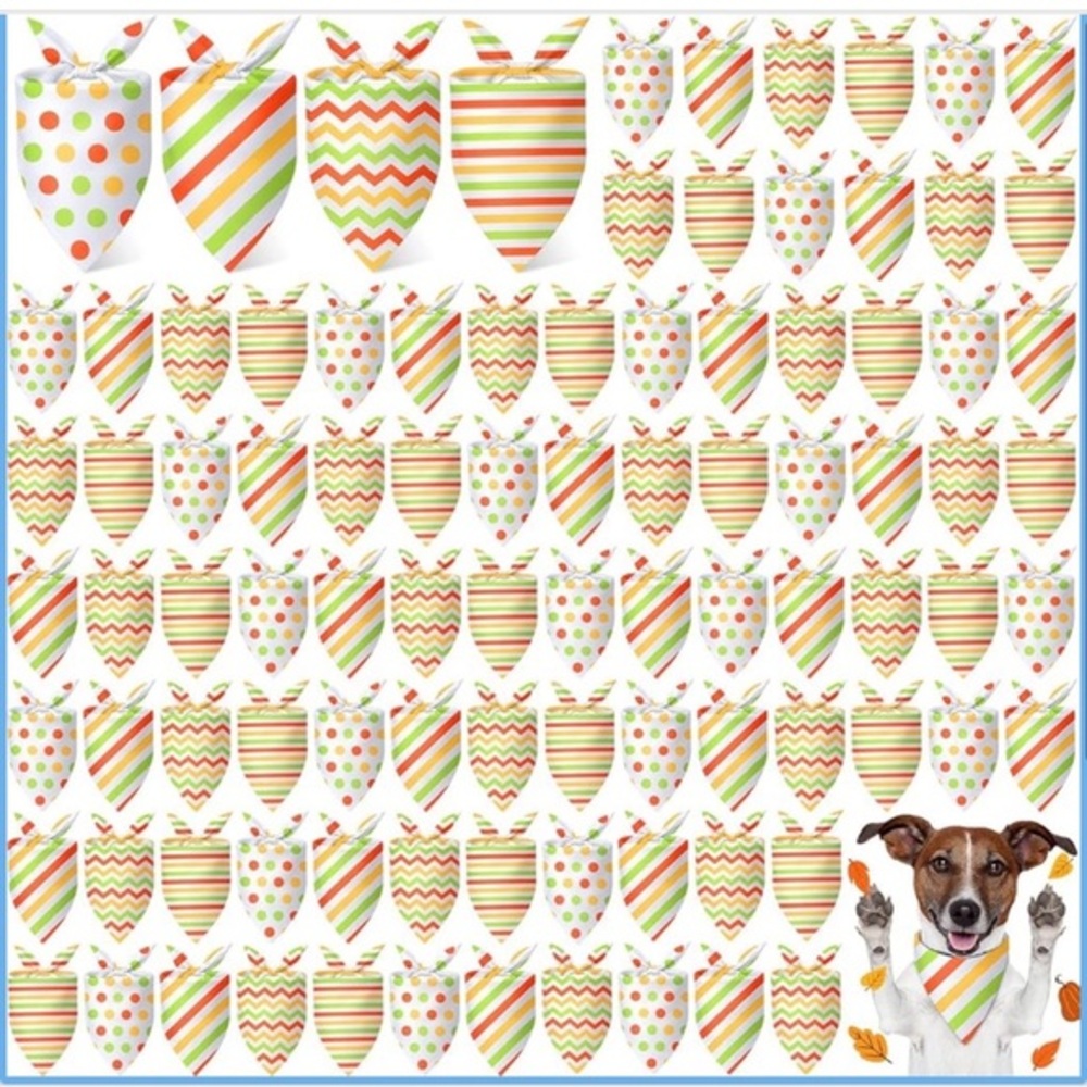50 Pcs Dog Bandanas Bulk Polka Dot Stripe Bandanas Triangle Kerchief 4 Styles